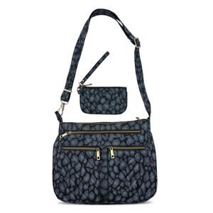 Travelon Bag Crossbody Messenger Anti-Theft RFID Black Leopard Purse & Wristlet